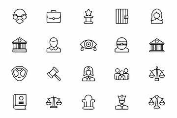 A sleek bundle highlighting court officials and iconic legal symbols in abstract single-line art. Great for law presentations, infographics, and justice-themed posters.