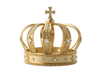 Elegant luxury gold red crown isolated on white or transparent background