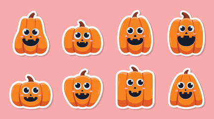 Happy pumpkin sticker bundles with various shape. Halloween pumpkin clip art with cute and happy expression