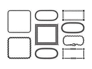 Collection of decorative rope frames and borders silhouette vector isolated on white background