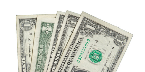 1 Dollar USD Bargeld Banknoten , Isolierte USD Geldscheine, freigestellte Geldscheine 