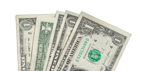 1 Dollar USD Bargeld Banknoten , Isolierte USD Geldscheine, freigestellte Geldscheine 