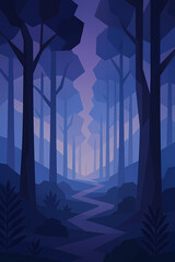 Midnight Geometric Forest – Minimalist Nature Landscape in Teal & Purple