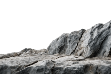 Close-up of a rough, grey rock texture isolated on a transparent background in PNG format.