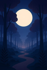 Midnight Geometric Forest – Minimalist Nature Landscape in Teal & Purple