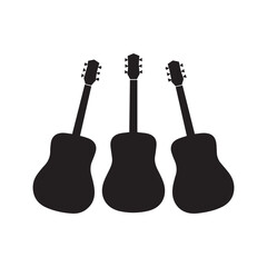 Naklejka premium Three acoustic guitars silhouette vector isolated on white background