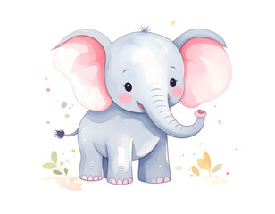 Fototapeta premium Adorable Watercolor Baby Elephant Illustration, Cute, Gentle Mood