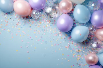 Festive Birthday List. Vibrant Balloons and Confetti against a Blue Canvas for Celebratory Planning
