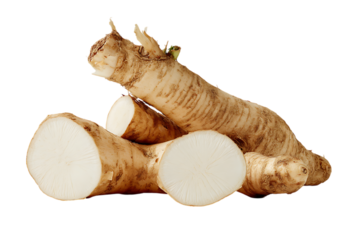 Fresh horseradish roots isolated on black background