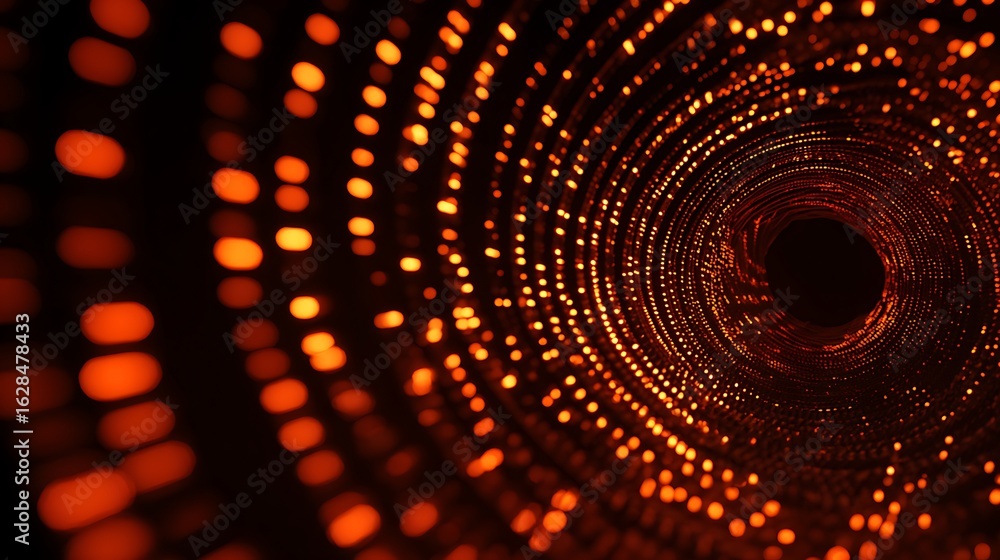 Poster abstract dark orange tunnel background with light dots effect for futuristic technology or space con