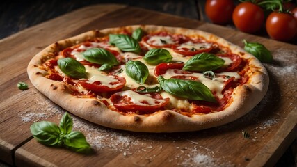 Pizza with basil and tomato