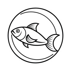 Outlined Fish Illustration Inside Circular Design for Coloring Projects or Logos