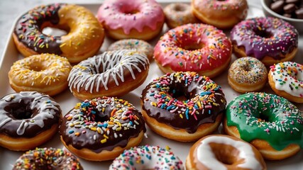 Assorted vibrant donuts array