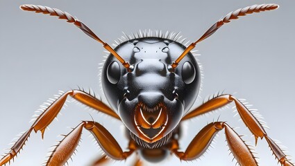 Macro Marvel: A close-up, high-definition portrait unveils the intricate details of an ant's face, showcasing its powerful mandibles, antennae, and multifaceted eyes.