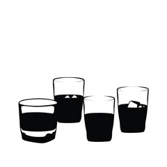 Four glasses with liquor and ice cubes present a monochrome style vector