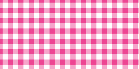 Simple seamless pattern with pink gingham motif on a white background