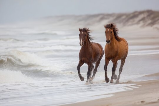 Wild Horses Running Along the Sandy Shores of Corolla, North Carolina's Outer Banks