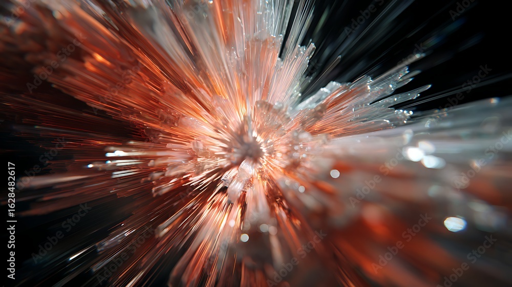 Poster an abstract explosion of vibrant colors and dynamic energy bursts forth, creating a futuristic and v