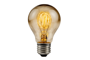 Glowing vintage light bulb on black background.