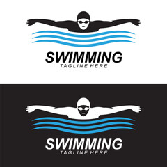 Professional Swimming Logo Design – Swimmer Silhouette with Waves, Water Splash, Perfect for Sports Branding