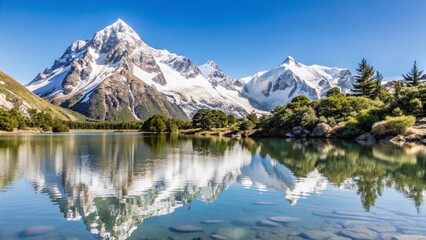 Clear Mountain Lake Reflecting Snow Capped Peaks