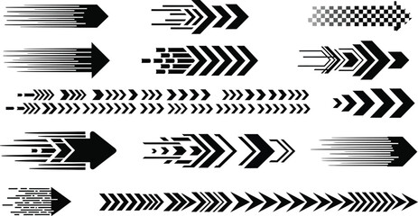 Dynamic speed arrows collection conveying motion forward progress and direction