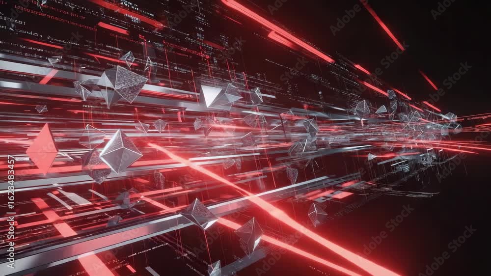 Poster futuristic server room featuring ethereum cryptocurrency blockchain technology, transferring data th