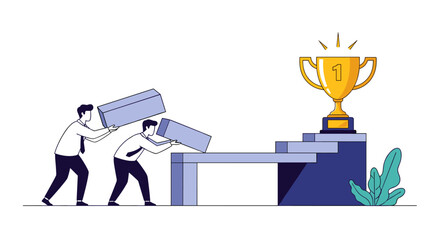 Fototapeta premium Teamwork and collaboration building steps towards achieving a winning goal together