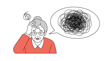 Elderly woman experiencing cognitive decline and mental confusion overwhelmed by life's challenges