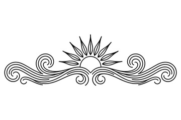Ornate Sun divider Fancy Lines summer Elegant, Swirling Lines sunset and sunrise tropical beach ornate border design, beach vibes Thin line calligraphy page separator decorative element