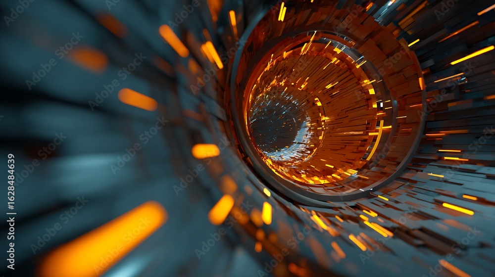 Poster futuristic abstract tunnel background with light and motion, creating a warp speed effect for time t