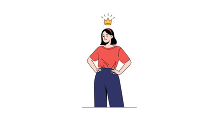Woman standing confidently with crown symbolizing success achievement and personal growth journey