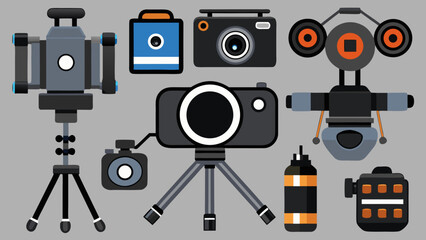 Collection of various camera equipment including cameras tripods and other photography accessories created with generated ai