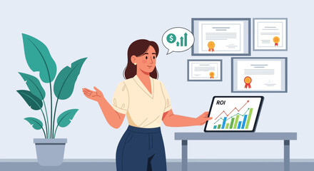 Woman Presenting Positive Roi Growth At The Office Environment