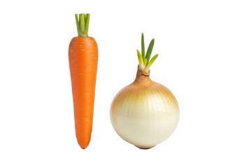 Fresh carrot and onion vegetable still life food isolated on transparent background