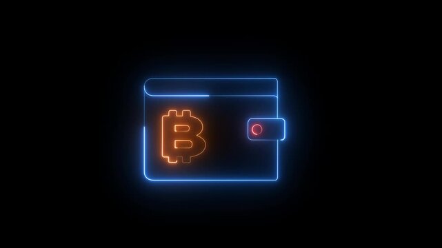 glowing neon Cryptocurrency wallet icon isolated on a black background, Cryptocurrency wallet icon animation. E-wallet. Online payment by digital wallet. Mining concept. Money, payment, cash, pay.