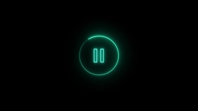 Neon glowing play button icon on the black background. neon music player button. play circular button neon icon. glowing play button animation. technology and computer concept.