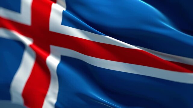 Iceland national flag with blue field, red cross outlined in white, Nordic country symbol