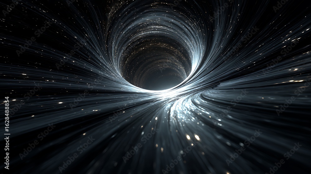 Poster a mesmerizing journey through a cosmic tunnel, where time and space bend, creating a captivating abs