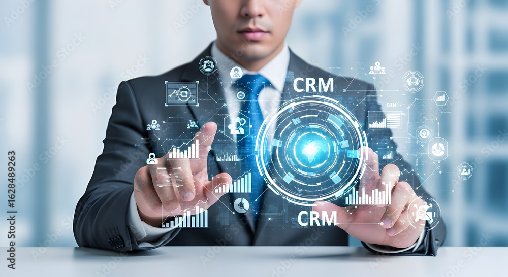 Aufkleber modern professional uses innovative digital display for customer relationship management insights an
