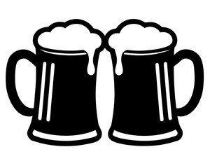 Two beer mug black silhouette vector icon, beer mug icon