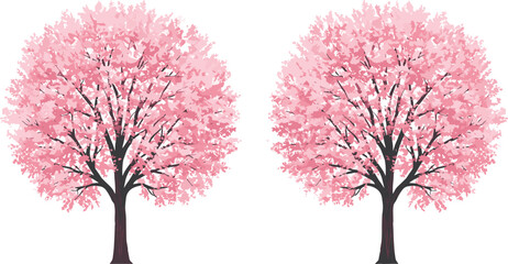 Obraz premium Cherry blossom tree vector, pink spring floral tree design, blooming sakura illustration, Japanese flower tree, ornamental garden tree clipart graphic
