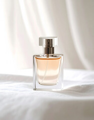 Perfume advertisement, scent and minimalism: Aromatic scent exudes sophistication, elegance, and purity. simple composition creates clean and luxurious ambience for this still life product photography