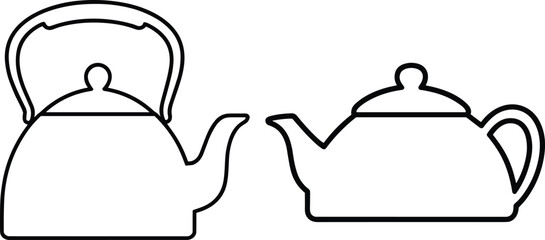 Cad drawing flat vector illustration, teapot outline, traditional handle, modern design, kitchenware, black and white, line art, tea brewing, stylish, minimal