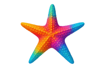 Vibrant, Multi-Colored Starfish with Textured Surface Displayed Against a Stark, Isolated Background