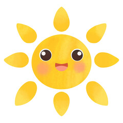 Cute and bright sun illustration with brush texture