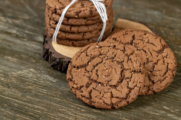brown cookies with chocolate flavor, chocolate biscuits with cocoa and sesame