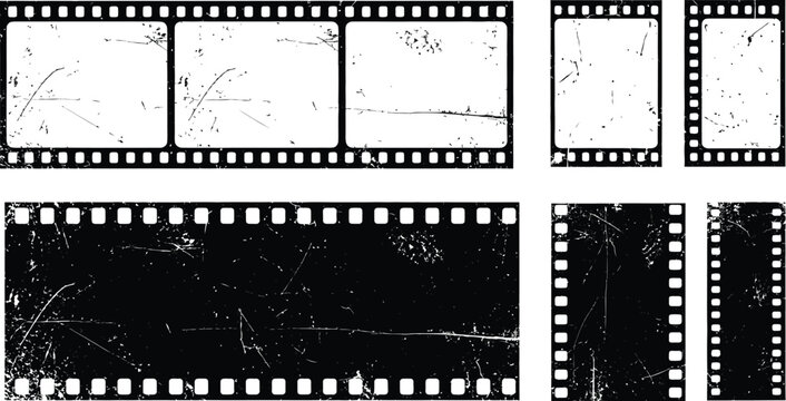 Vintage film strips with grunge texture add retro movie feel