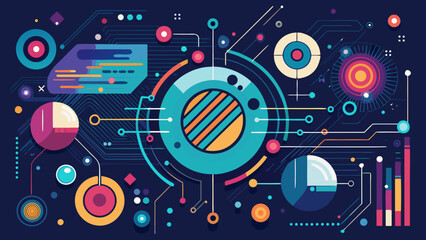 Obraz premium Illustration of a complex data visualization with circular and line elements on a dark background
