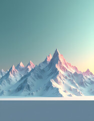 Vivid pink hues paint the peaks of snowy mountains under a clear sky.